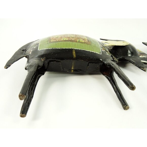 Good Luck Trunk Up Elephant Metal Black Sculpture Folk Art Style Hand Painted - Picture 6 of 8